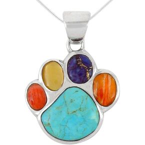 Dog Paw Pendant Necklace in 925 Sterling Silver with Genuine Turquoise & Gemstones in Kuwait