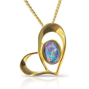 Alcheri Opal Modern Heart Necklace Natural Opal Triplet Sterling Silver Necklace for Women | Mother's Day Gift, 18"