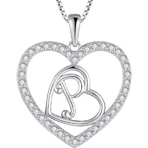 YL Initial Necklace 925 Sterling Silver Double Love Heart Letter Pendant A-Z Alphabet Necklace for Women in Kuwait