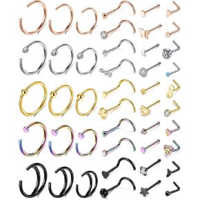 AllerPierce 20G Nose Rings Set L Shaped Nose Studs Nose Screw Hypoallergenic Tragus Cartilage Nose Ring Hoop Stainless Steel Nose Piercing Jewelry for Men Women in Kuwait
