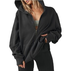 AEJENNIO Women’s Oversized Zip Up Hoodies Sweatshirts Y2k Long Sleeve Full Zipper Jackets Casual Preppy Coats