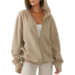 AEJENNIO Women’s Oversized Zip Up Hoodies Sweatshirts Y2k Long Sleeve Full Zipper Jackets Casual Preppy Coats in Saudi Arabia