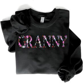 Regamor Embroidery Granny Sweatshirts For Women Gift Sweatshirt From Grandkids Granny Flower Grandma Gift Mothers Christmas