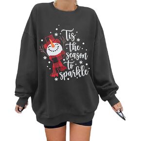 UNIQUEONE Christmas Sweatshirt For Women Tis The Season To Sparkle Shirt Snowman Tees Oversized Christmas Long Sleeve