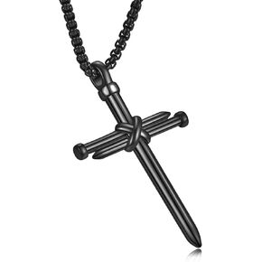 Rnivida Men's Nail Cross Necklace Stainless Steel Cross Pendant Necklace Christian Jewelry Gift for Men