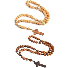 Fuqimanman2020 Christian Handmade Wooden Catholic Rosaries Necklace, Prayer Beads Holy Soil Medal & Cross, Catholic Wooden Rosary Beads