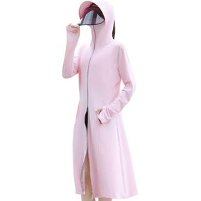 JOONOR Women's Sun Protection Hoodie Coat Cover-Up Dress with Neck flap,Cooling Ice silk Sunscreen sweatshirt with Pockets