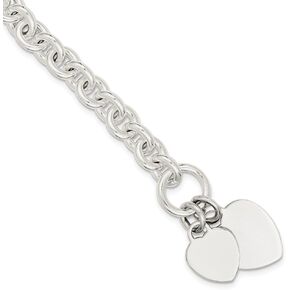 Solid 925 Sterling Silver Engravable Heart Disc on Unique Link Toggle Charm Bracelet 7.75" (Width = 21mm) in Kuwait