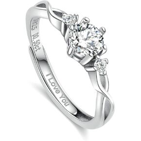 حلقات مويسانيتي من ANAZOZ للنساء، خواتم الوعد للنساء من الفضة الإسترلينية S925 0.5 قيراط D اللون VVS1 خاتم خطوبة مويسانيتي قابل للتعديل، مع شهادة GRA in Kuwait