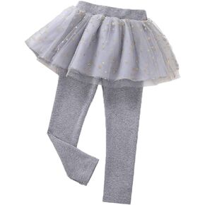 Little Girls Footless Leggings with Tutu Ruffle Twinkle Star Skirt Stretchy Cotton Pantskirt