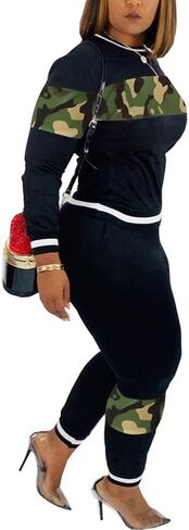 CQWL 2 Piece Outfits for Women Leopard Stitching Tracksuit Outfits,Long Sleeve Casual Sweatpants Suit in Kuwait