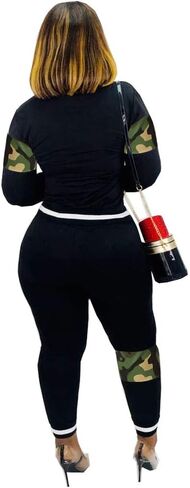 CQWL 2 Piece Outfits for Women Leopard Stitching Tracksuit Outfits,Long Sleeve Casual Sweatpants Suit in Kuwait