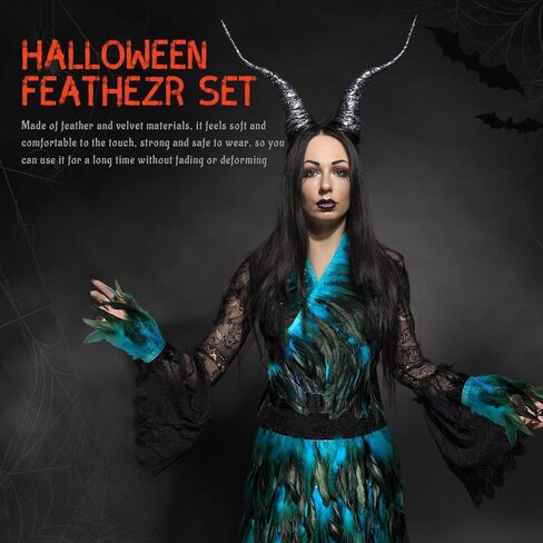 4 Pcs Halloween Gothic Costume Set Feather Shawl Shrug Feather Skirt Wrist Cuffs for Witch Queen Costume Outfit in Saudi Arabia