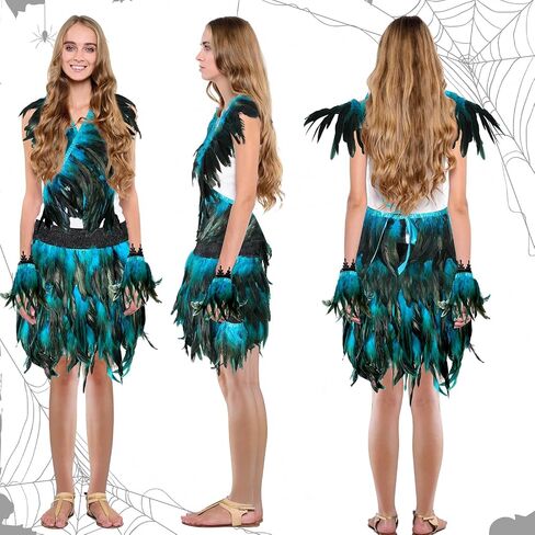 4 Pcs Halloween Gothic Costume Set Feather Shawl Shrug Feather Skirt Wrist Cuffs for Witch Queen Costume Outfit in Saudi Arabia