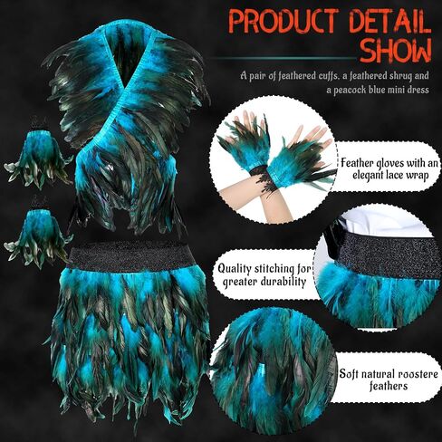 4 Pcs Halloween Gothic Costume Set Feather Shawl Shrug Feather Skirt Wrist Cuffs for Witch Queen Costume Outfit in Saudi Arabia