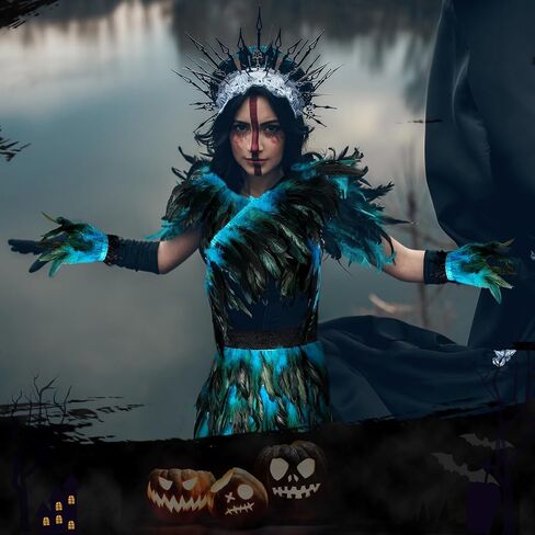 4 Pcs Halloween Gothic Costume Set Feather Shawl Shrug Feather Skirt Wrist Cuffs for Witch Queen Costume Outfit in Saudi Arabia