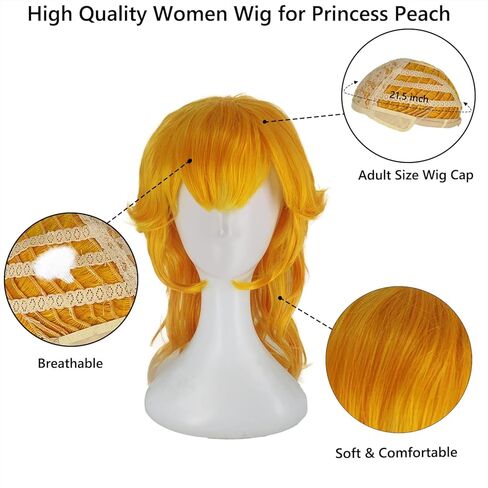 فستان Jiobabe Princess Peach المُصمم للنساء البالغات أزياء الهالوين Super Brothers Cosplay مع قفازات أقراط على شكل تاج شعر مستعار in Kuwait