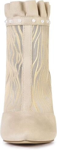 Allegra K Women's Mesh Heel Boots Stiletto Heels Ruffle Ankle Boots in Kuwait