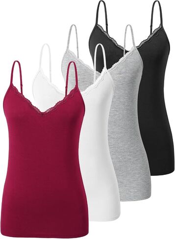 Vislivin Plain Camisole for Women Lace Tank Tops V Neck Adjustable Cami Sexy Undershirts 4 Pack in Kuwait