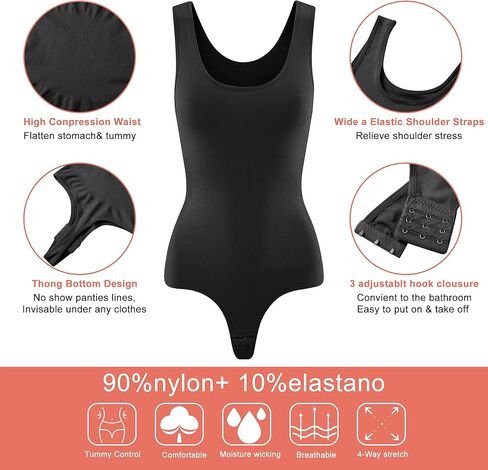 Hioffer 3 قطع ملابس داخلية للنساء للتحكم في البطن ثونغ كامل الجسم المشكل ملابس داخلية نحيفة بدون أكمام رقبة مستديرة in Kuwait