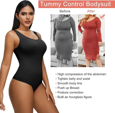Hioffer 3 قطع ملابس داخلية للنساء للتحكم في البطن ثونغ كامل الجسم المشكل ملابس داخلية نحيفة بدون أكمام رقبة مستديرة in Kuwait