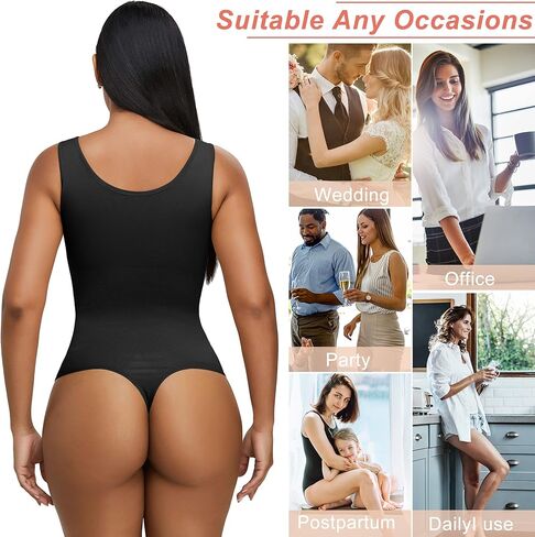 Hioffer 3 قطع ملابس داخلية للنساء للتحكم في البطن ثونغ كامل الجسم المشكل ملابس داخلية نحيفة بدون أكمام رقبة مستديرة in Kuwait