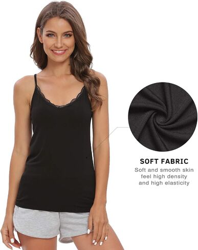 Vislivin Plain Camisole for Women Lace Tank Tops V Neck Adjustable Cami Sexy Undershirts 4 Pack in Kuwait