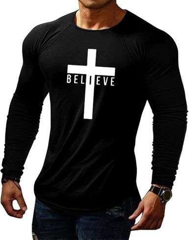 قمصان Esobo للرجال بأكمام طويلة ورقبة مستديرة ومطبوعة وبلوزة ضيقة غير رسمية in Kuwait