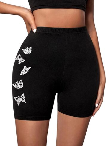 OYOANGLE Women's Butterfly Print Biker Shorts Yoga Workout Athletic Sports Shorts in Kuwait