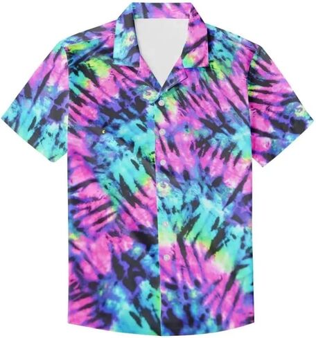 Colorful Tie Dye Print Men's Night Club Party Shirt Short Sleeve Hawaiian Shirt in Kuwait