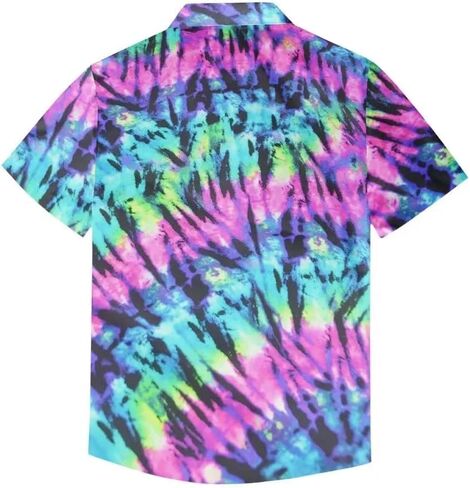 Colorful Tie Dye Print Men's Night Club Party Shirt Short Sleeve Hawaiian Shirt in Kuwait