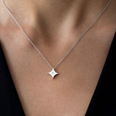 Zen Diamond Star Pendant Necklace - 0.02 Carat Geniune Diamond - Anniversary, Valentine's Day, Mother's Day, Birthday Gifts for women - Trendy 925k Sterling Silver Necklace with Jewelry Box (17.7" chain) in Kuwait