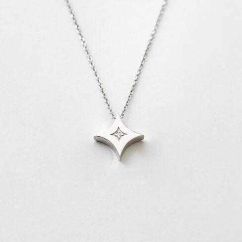 Zen Diamond Star Pendant Necklace - 0.02 Carat Geniune Diamond - Anniversary, Valentine's Day, Mother's Day, Birthday Gifts for women - Trendy 925k Sterling Silver Necklace with Jewelry Box (17.7" chain) in Kuwait