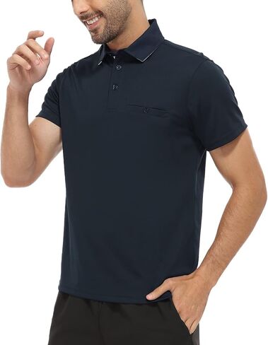 قمصان بولو Hiverlay للرجال قميص جولف بياقة بأكمام طويلة وقصيرة مع جيب بعامل حماية من الأشعة فوق البنفسجية 50+ أداء عمل سريع الجفاف in Kuwait