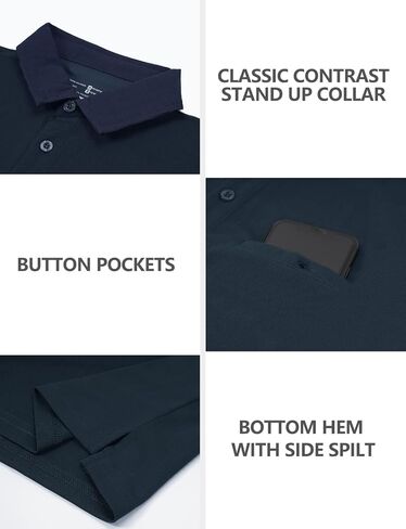 قمصان بولو Hiverlay للرجال قميص جولف بياقة بأكمام طويلة وقصيرة مع جيب بعامل حماية من الأشعة فوق البنفسجية 50+ أداء عمل سريع الجفاف in Kuwait