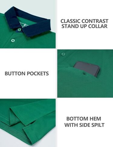 قمصان بولو Hiverlay للرجال قميص جولف بياقة بأكمام طويلة وقصيرة مع جيب بعامل حماية من الأشعة فوق البنفسجية 50+ أداء عمل سريع الجفاف in Kuwait