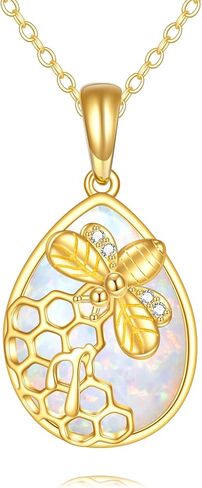 DOVRAN 14K Solid Yellow Gold Bee Necklace Jewelry for Women Queen Bee Pendant Honeycomb Crown Birthday Gift for Her Wife in Kuwait