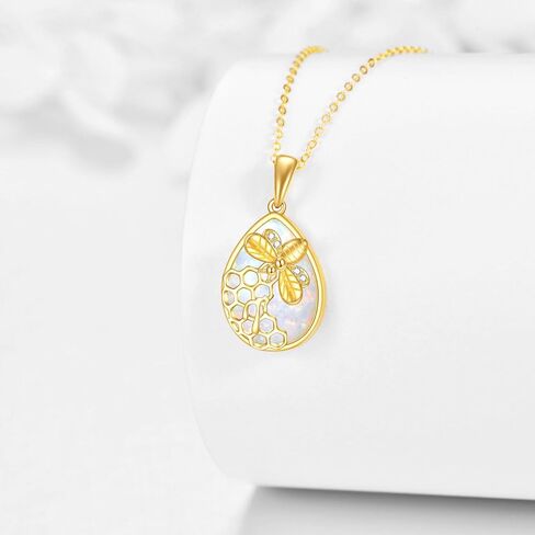 DOVRAN 14K Solid Yellow Gold Bee Necklace Jewelry for Women Queen Bee Pendant Honeycomb Crown Birthday Gift for Her Wife in Kuwait