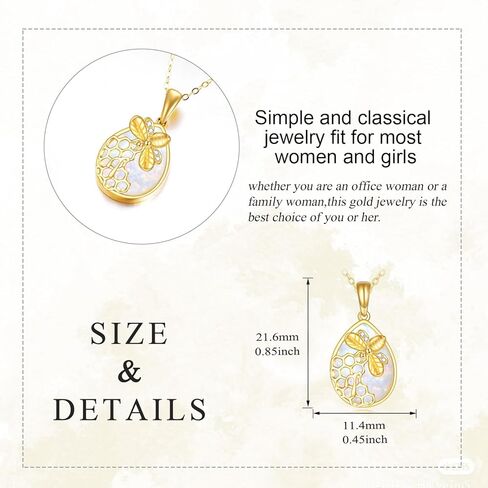 DOVRAN 14K Solid Yellow Gold Bee Necklace Jewelry for Women Queen Bee Pendant Honeycomb Crown Birthday Gift for Her Wife in Kuwait