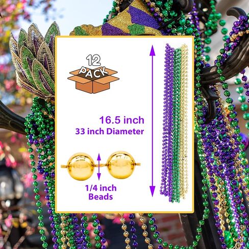 Windy City Novelties 12-Pack Mardi Gras 33" inch Necklace | Shiny Purple-Green-Gold Beads for Tossing in Saudi Arabia