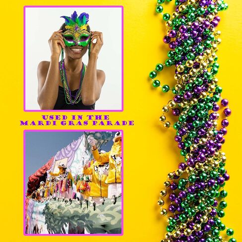 Windy City Novelties 12-Pack Mardi Gras 33" inch Necklace | Shiny Purple-Green-Gold Beads for Tossing in Saudi Arabia