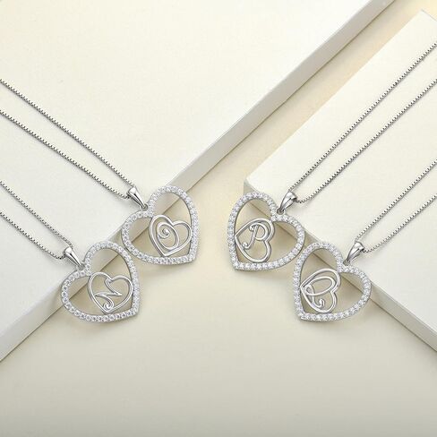 قلادة YL الأولية من الفضة الإسترليني عيار 925 بقلادة حرف الحب المزدوج على شكل قلب من الألف إلى الياء للنساء in Kuwait
