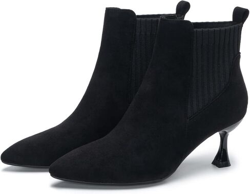 youngshow Womens Ankle Boots Pointed Toe Kitten Heels Booties Winter Knit Low Heel Dressy Booties in Kuwait