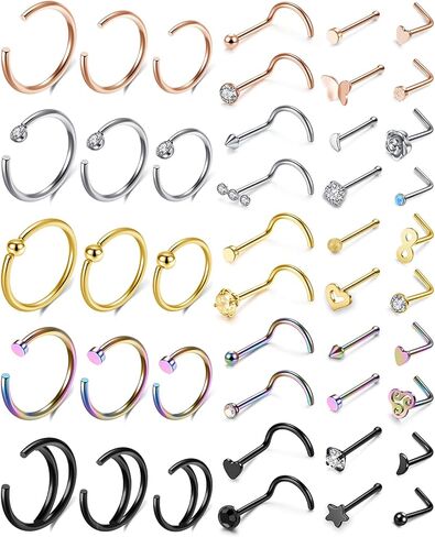 AllerPierce 20G Nose Rings Set L Shaped Nose Studs Nose Screw Hypoallergenic Tragus Cartilage Nose Ring Hoop Stainless Steel Nose Piercing Jewelry for Men Women in Kuwait