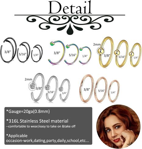 AllerPierce 20G Nose Rings Set L Shaped Nose Studs Nose Screw Hypoallergenic Tragus Cartilage Nose Ring Hoop Stainless Steel Nose Piercing Jewelry for Men Women in Kuwait