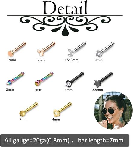 AllerPierce 20G Nose Rings Set L Shaped Nose Studs Nose Screw Hypoallergenic Tragus Cartilage Nose Ring Hoop Stainless Steel Nose Piercing Jewelry for Men Women in Kuwait