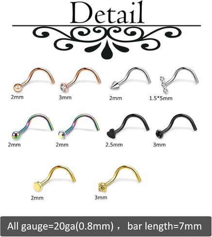 AllerPierce 20G Nose Rings Set L Shaped Nose Studs Nose Screw Hypoallergenic Tragus Cartilage Nose Ring Hoop Stainless Steel Nose Piercing Jewelry for Men Women in Kuwait