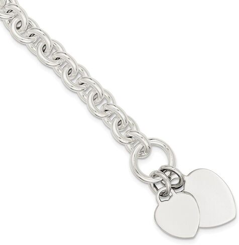 Solid 925 Sterling Silver Engravable Heart Disc on Unique Link Toggle Charm Bracelet 7.75" (Width = 21mm) in Saudi Arabia