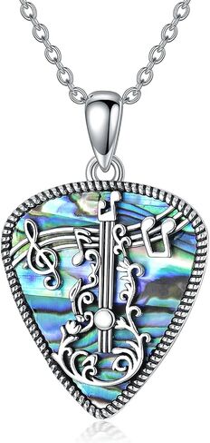 LELOUCHY Guitar Pick Necklace Sterling Silver Guitar Rock Roll Hand Necklace with Abalone Jewelry Gifts for Women Men in Saudi Arabia