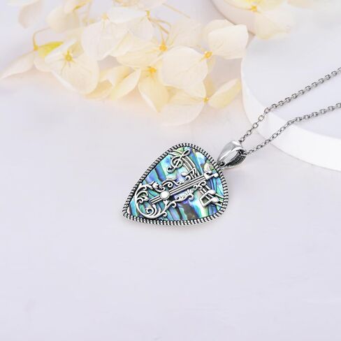 LELOUCHY Guitar Pick Necklace Sterling Silver Guitar Rock Roll Hand Necklace with Abalone Jewelry Gifts for Women Men in Saudi Arabia